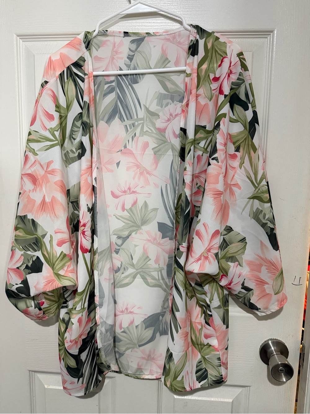 Floral Open Front Kimono in Pink & Green